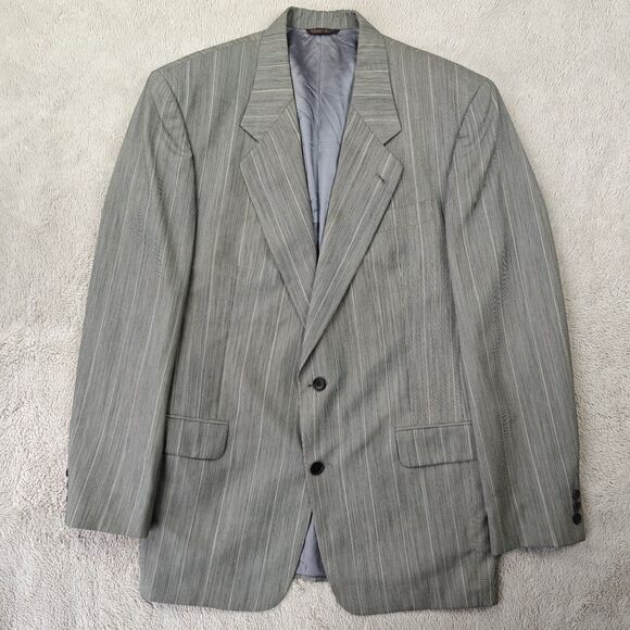 Boss Hugo Boss Corleone Blazer Men's 40L Grey Striped Ventless Wool Suit Jacket - Picture 1 of 13